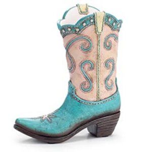 Blue Ladies Cowboy Cowgirl Boot Vase